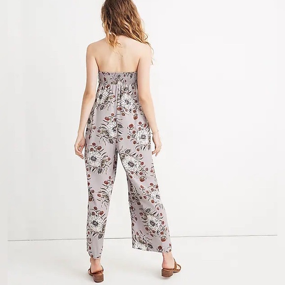 Madewell Strapless Tie-Front Jumpsuit in Painted Blooms Violet Dusk - 00 - Picture 2 of 7